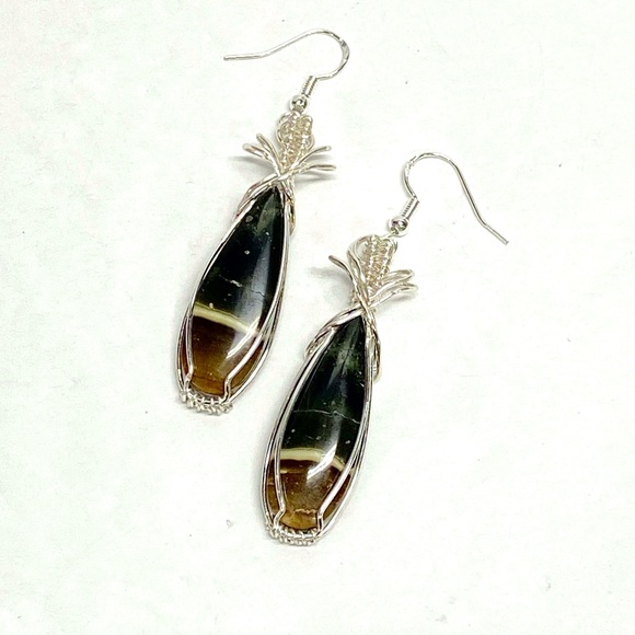 HANDCRAFTED polychrome Jasper Hand Wrapped Dangle Earrings, Artisan Jewelry Gift - Picture 10 of 10